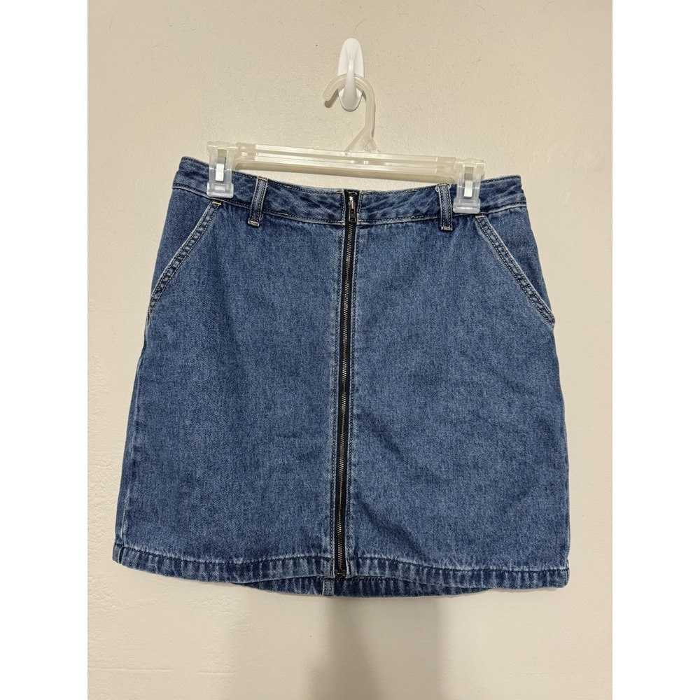 Hollister Women's Size 9 Ultra High Rise Front Full‎ Zip Blue Mini Denim Skirt